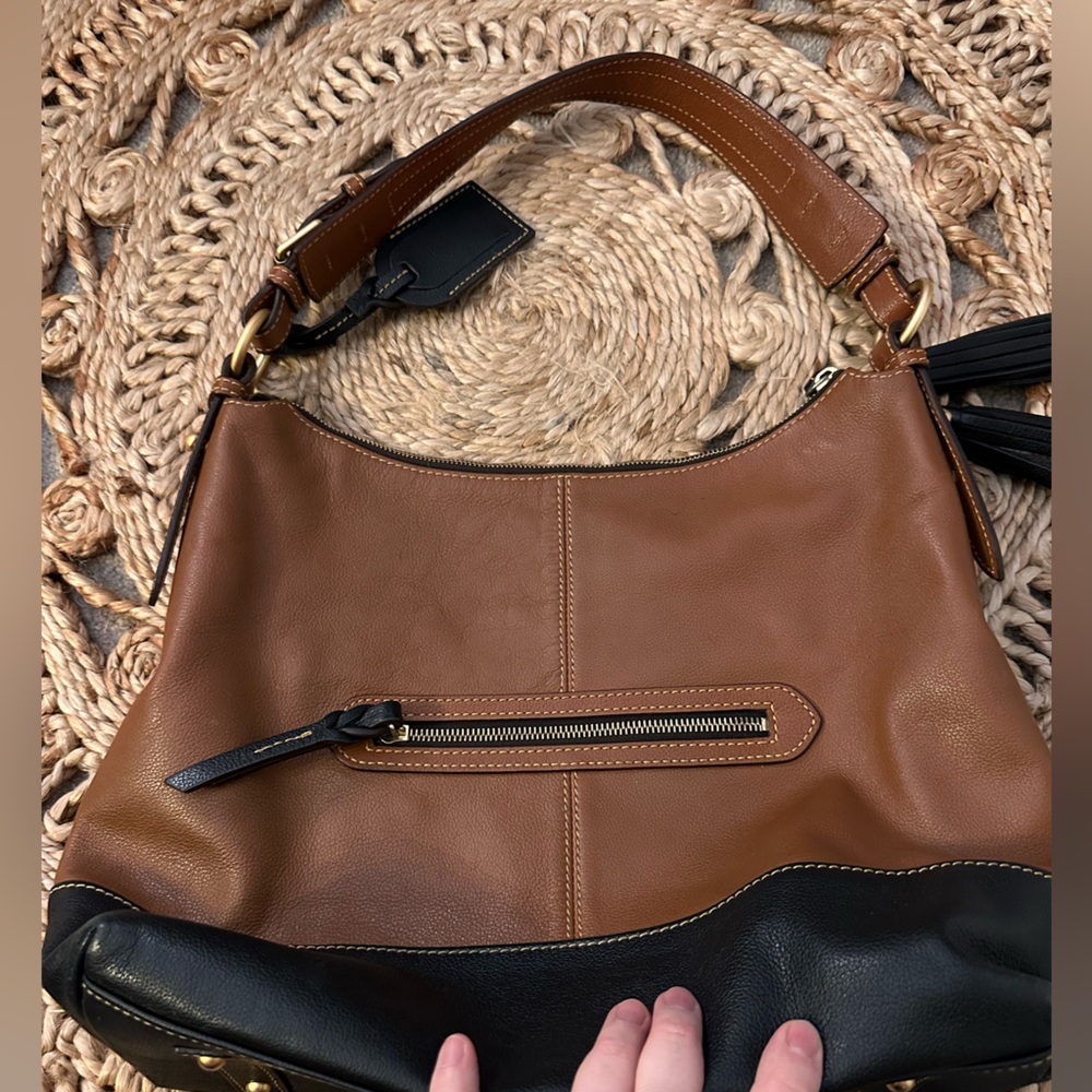 Dooney & Bourke "Sophie" Brown and Black Leather Large Hobo Bag - Picture 7 of 11